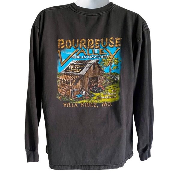Vintage Harley Davidson Long Sleeve Tee Bourbeuse Valley Ridge Mo. Rt 66 Mens XL - Picture 4 of 10